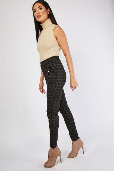 Ladies Decorative Trim Plaid Trousers