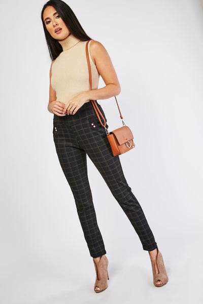 Ladies Decorative Trim Plaid Trousers