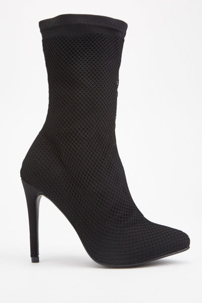 Ladies Fish Net Overlay Ankle Boots