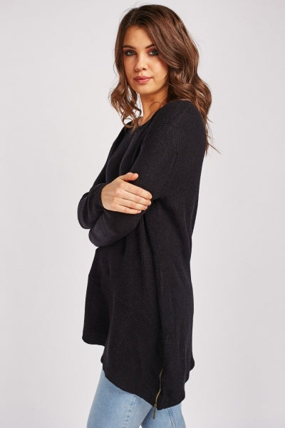 Herringbone Knit Black Jumper