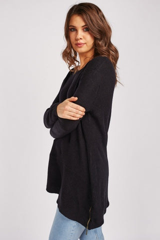 Herringbone Knit Black Jumper