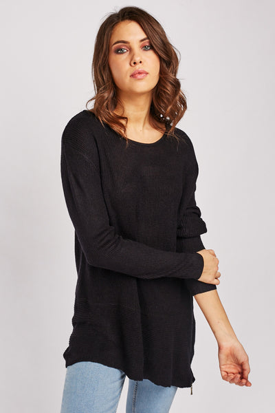 Herringbone Knit Black Jumper