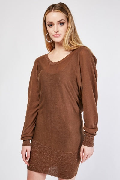 Ladies Metallic Insert Ribbed Trim Jumper