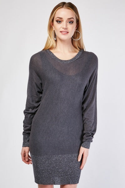 Ladies Metallic Insert Ribbed Trim Jumper