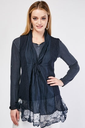 Perforated Knit Contrast 2-In 1 Top