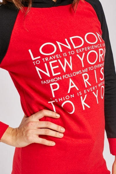 Raglan Sleeve Logo Printed Hoodie