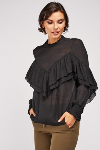 Ruffle Layered Sheer Blouse