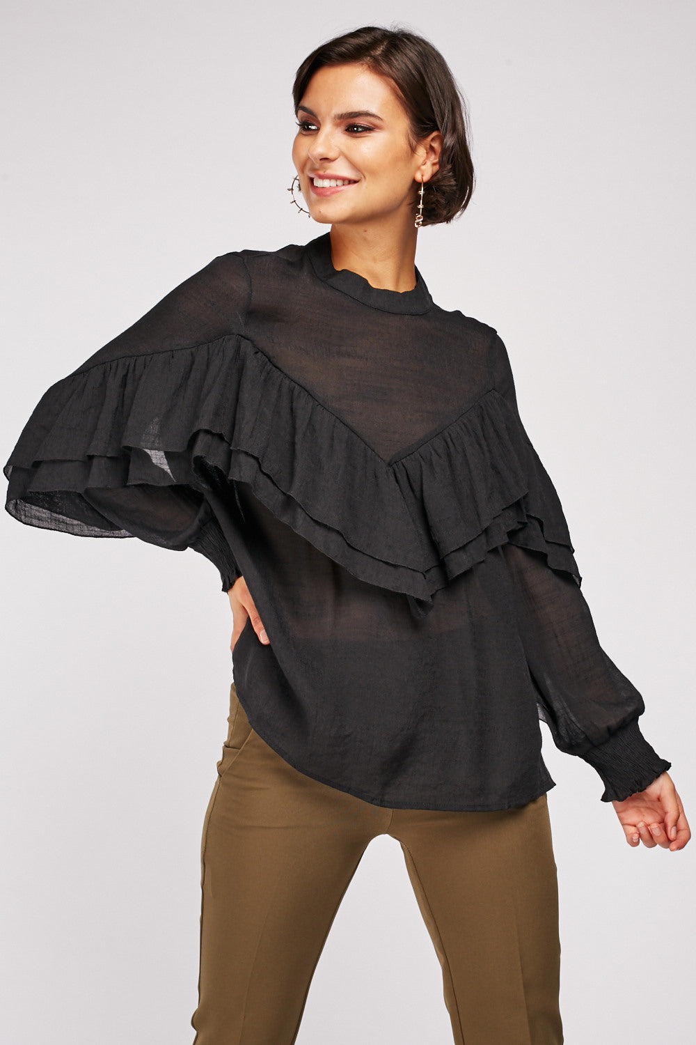 Ruffle Layered Sheer Blouse