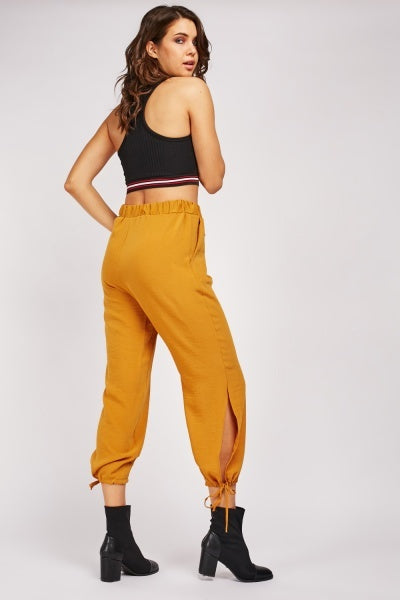 Tie Up Hem Plain Trousers